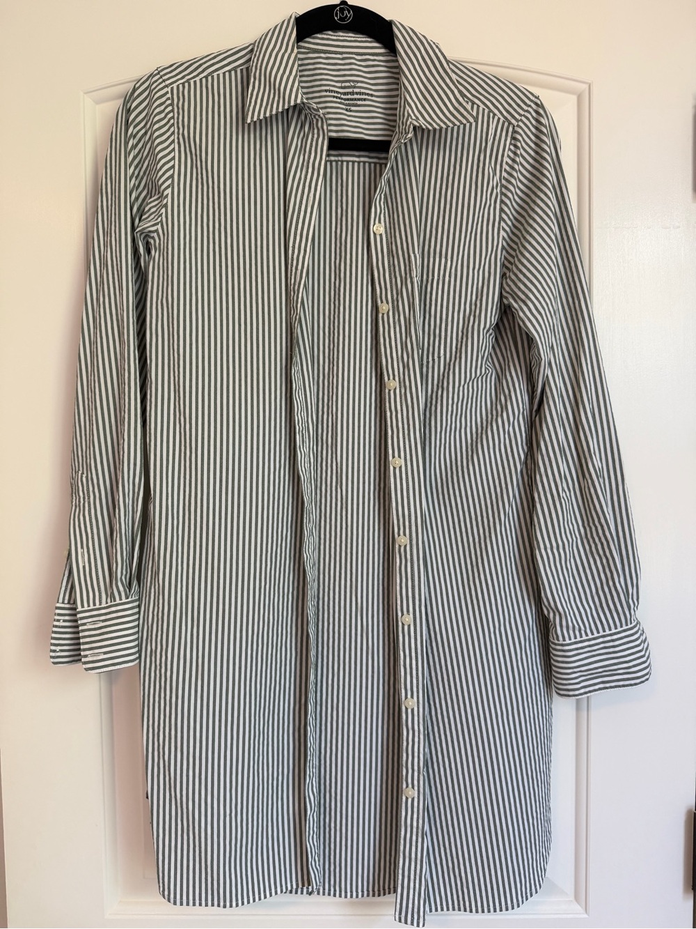 Vineyard Vines Performance Dress - Green and White Striped Button Down - XS